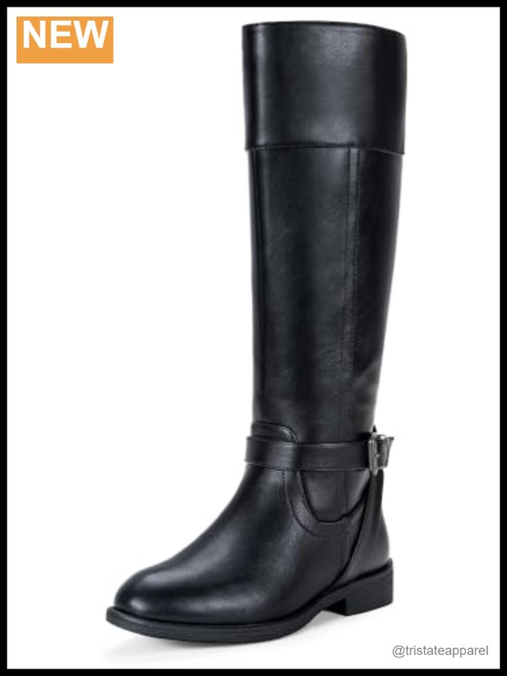 Knee High Riding Boots Faux Leather Round Toe Low Block Heel